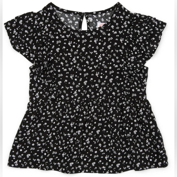🔴3/$12 Girls Wonder Nation Flower Printed Black and White Woven Ruffle Top! NWT! - Picture 1 of 5